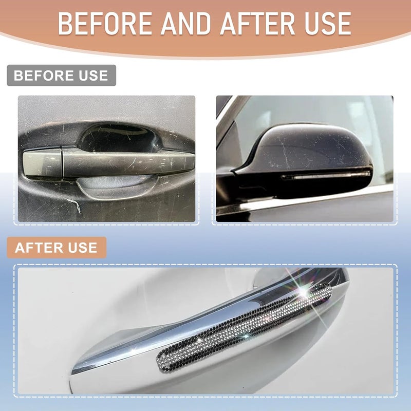 Mosso 10 PCS Bling Car Door Handle Protector, Shiny Crystal Rhinestone Anti-Scratch Universal Cars Door Handle Protective Cover, Glitter Auto Accessories for Women (Black and White) - Image 5